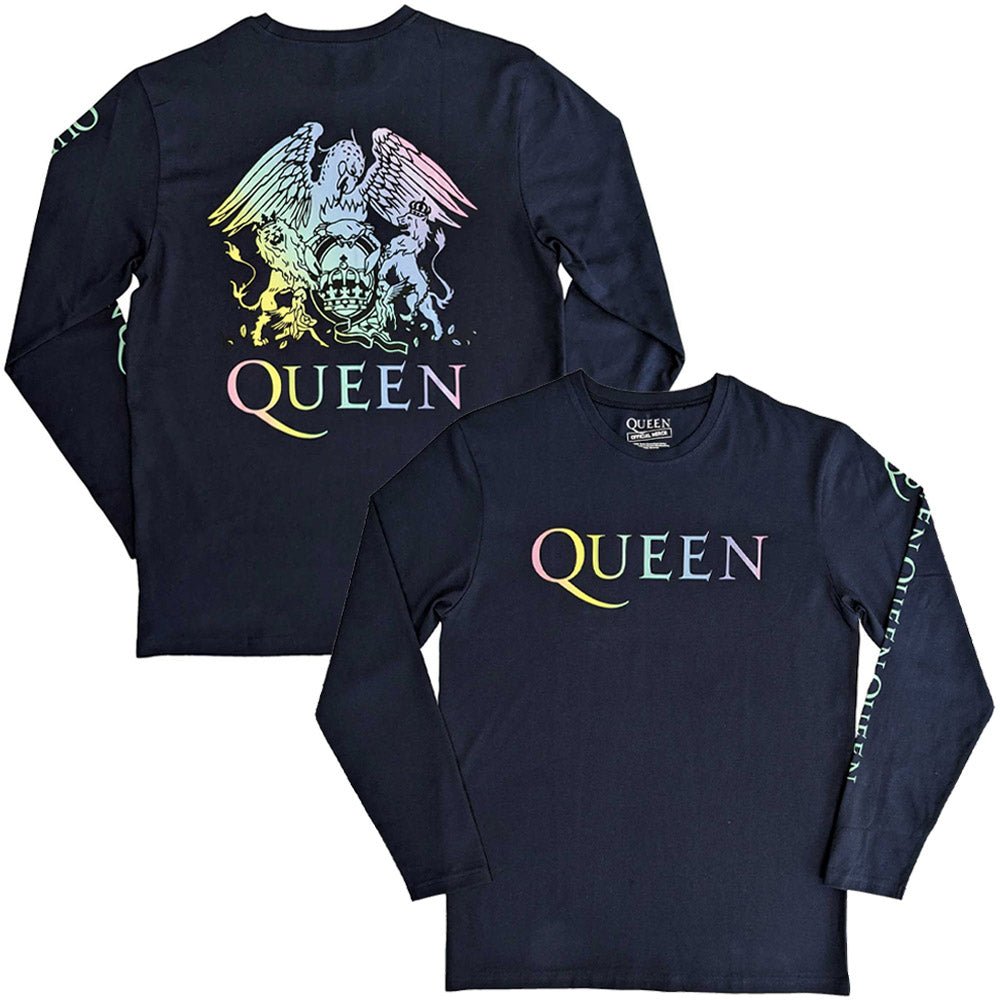QUEEN クイーン (初来日50周年 ) - Rainbow Crest / バックプリントあり / 長袖 / Sleeve Print / Tシャツ / メンズ - PGS